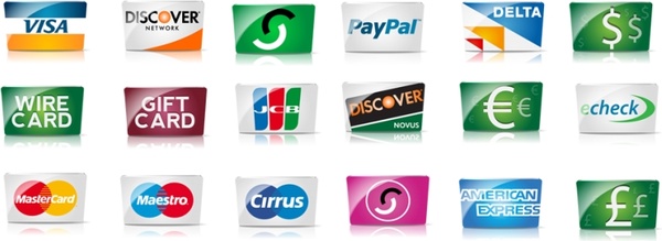 Credit cards and payment icon set icons pack 