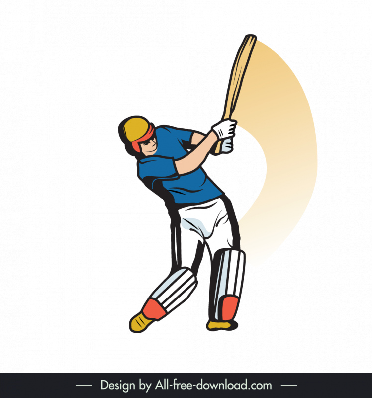 cricket player icon dynamic cartoon outline 