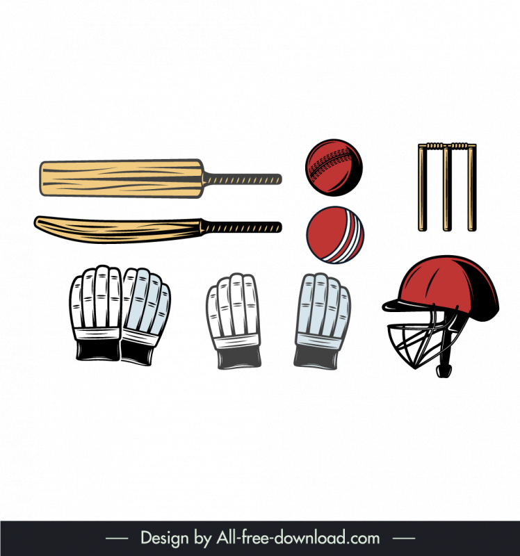 cricket sport design elements flat classic sketch