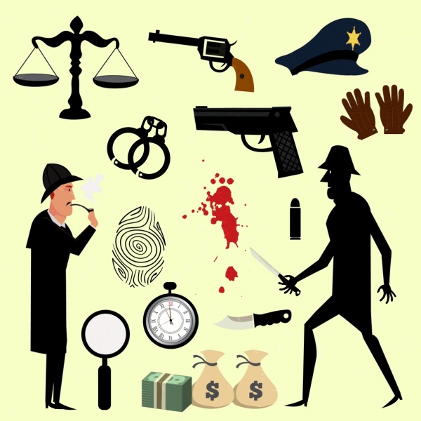 criminal investigation design elements colored objects icons