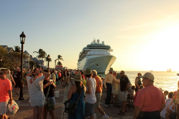 cruise ship against the sunset at key west florida