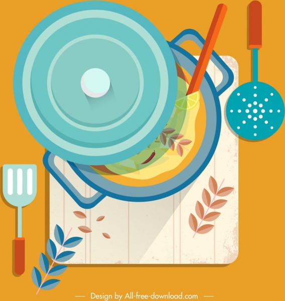 cuisine painting kitchenware icons colorful flat design