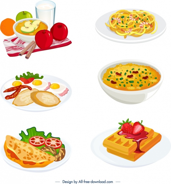 cuisines icons colorful 3d design