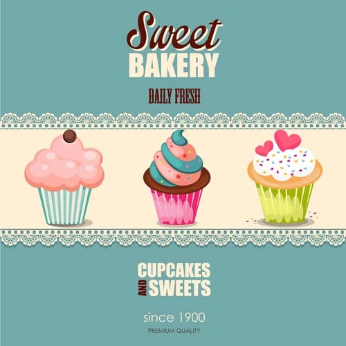 cupcake and sweet card with lace vector