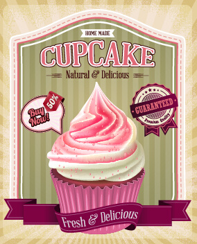 cupcake retro poster vector