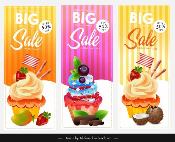 cupcake sales banners colorful modern design