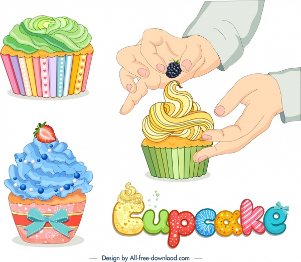 cupcakes advertising banner food hand icons decor