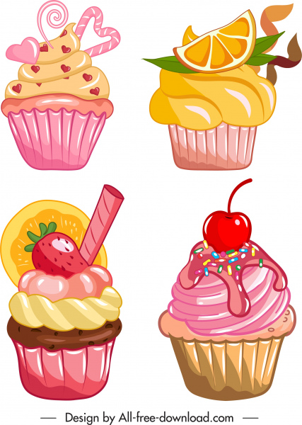 cupcakes icons colorful tasty decor classic design