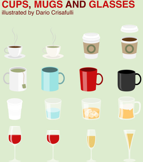 cups and mugs with glass cup vector