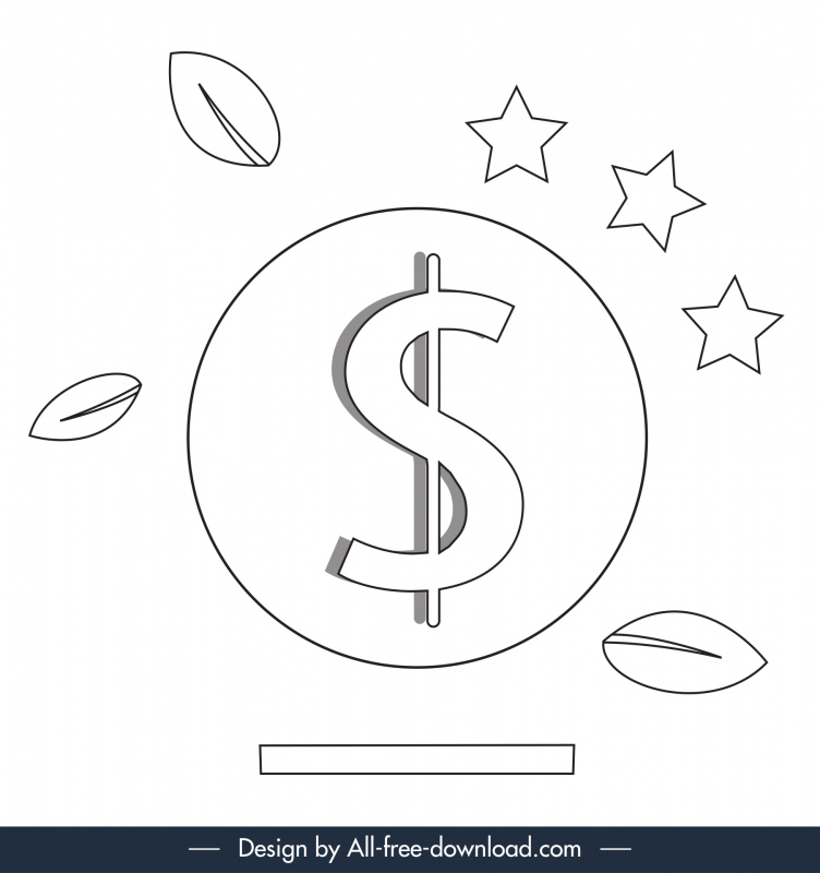 currency coin money transfer icon stars leaf outline