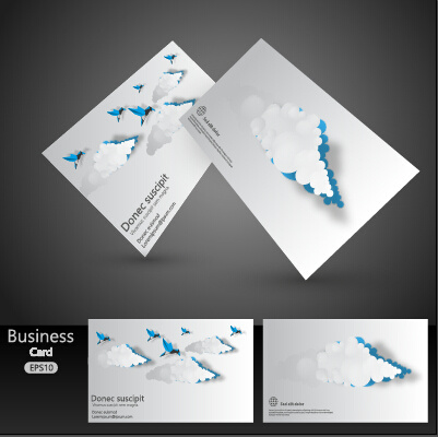 cut paper cloud business card vector 