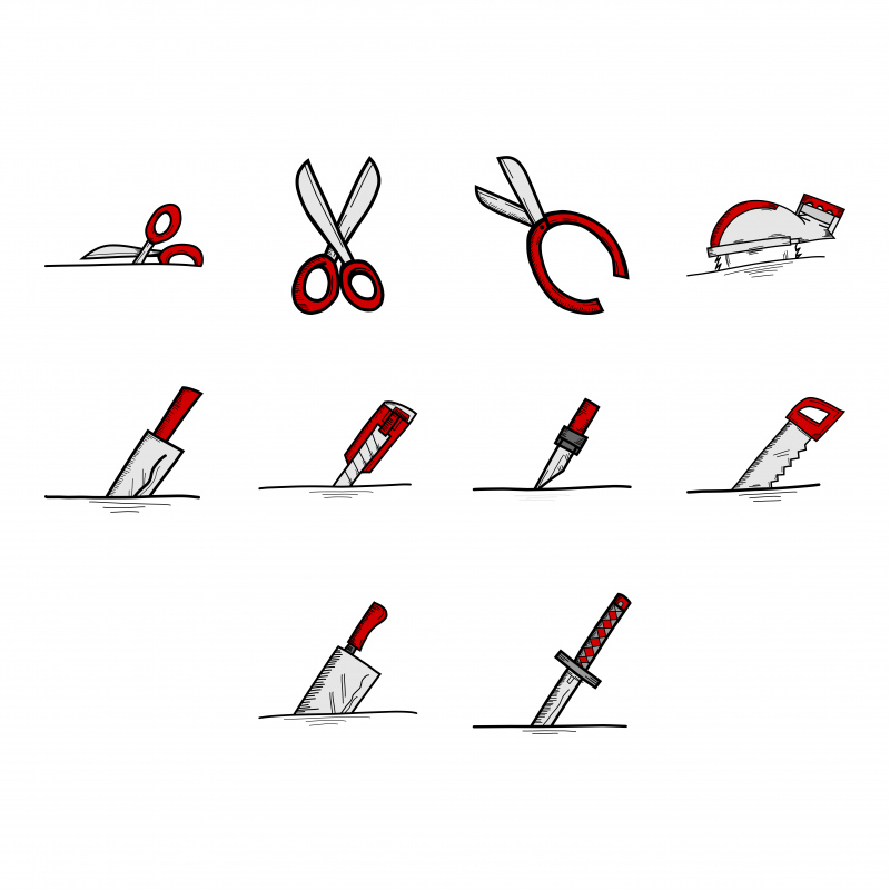 cut tools icons sets flat classical sketch