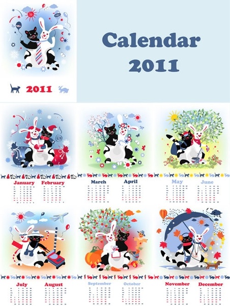 cute 2011 calendar year of the rabbit vector
