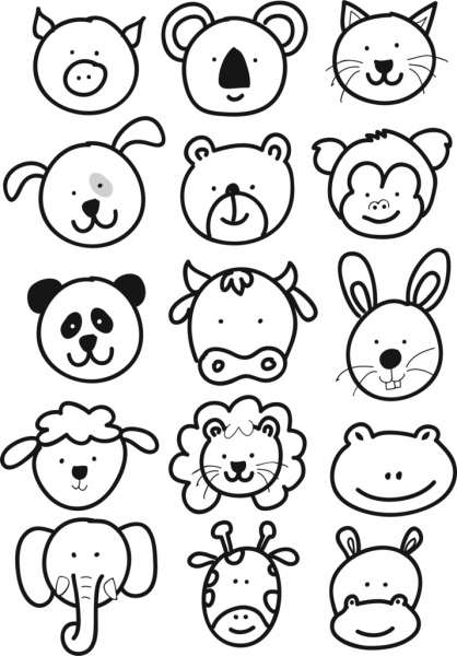 cute animal faces cartoon kids drawing