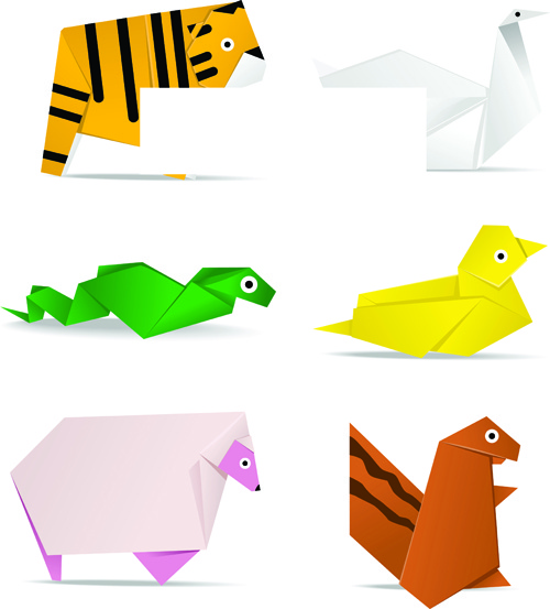 cute animal origami elements vector