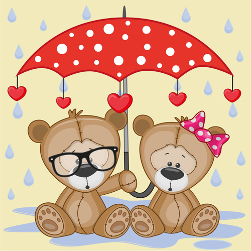 cute animals and umbrella cartoon vector
