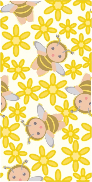 cute bee flowers vector 3 continuous background