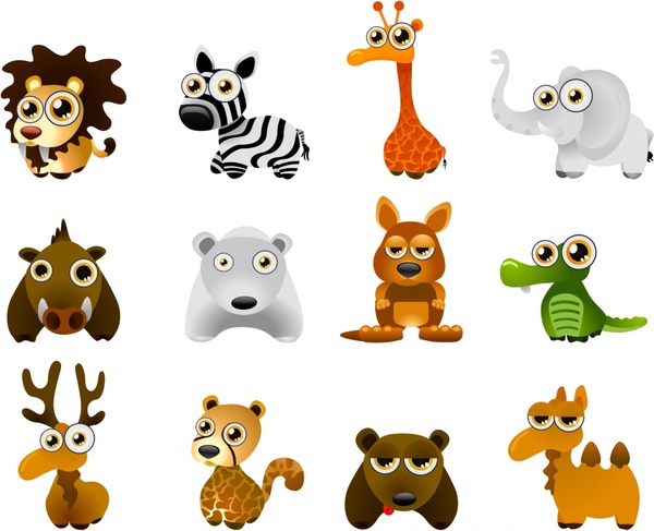 animal icons colored funny cartoon design