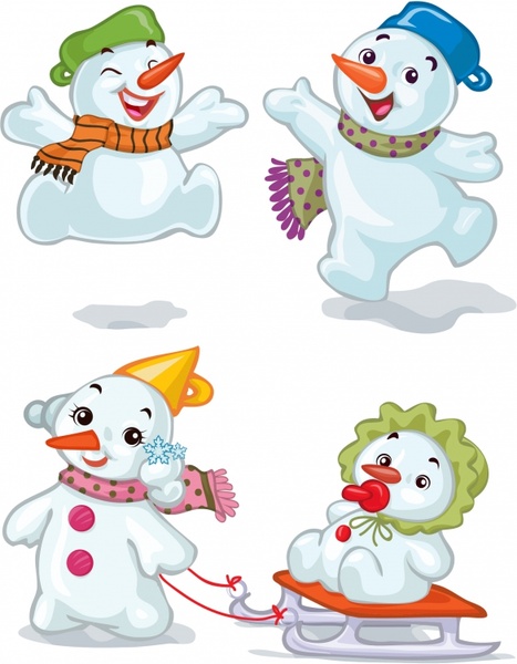 christmas decor elements cute stylized snowman characters