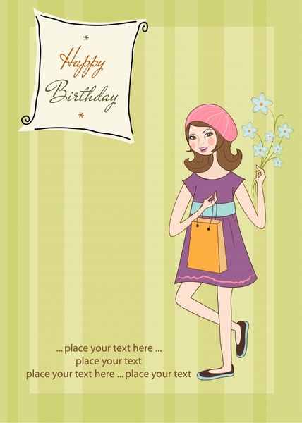 birthday card cover template cute handdrawn girl sketch
