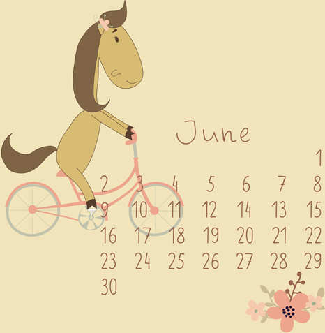 cute cartoon june calendar design vector