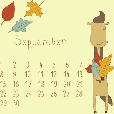 cute cartoon september calendar design vector