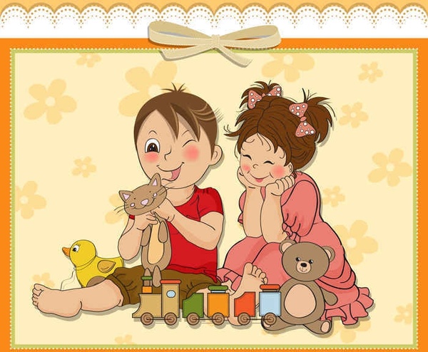 Cute cartoon style children’s card design vector02