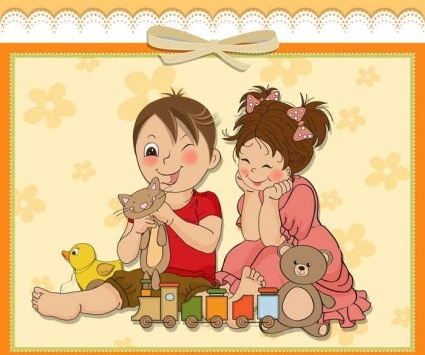 cute cartoon style children card design vector