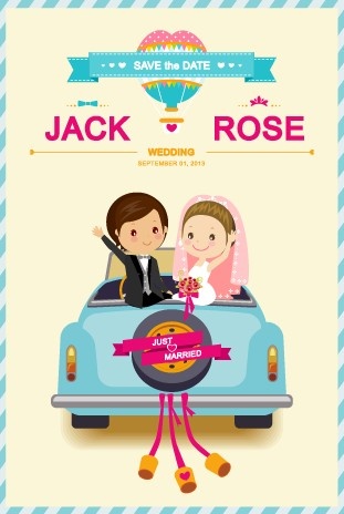 Cute cartoon style wedding invitation card vector Vectors graphic art