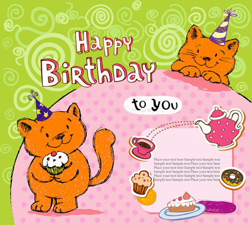 Download Cute cat birthday cards creative vector Free vector in ...