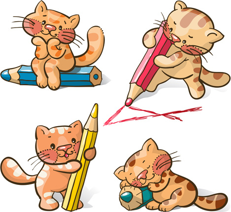 cute cats and pencil vecto