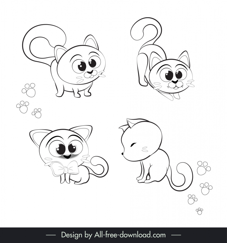 cute cats icons flat cute dynamic cartoon outline