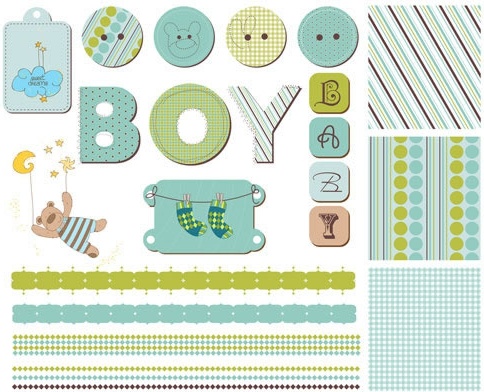 baby shower elements colorful classical flat decor