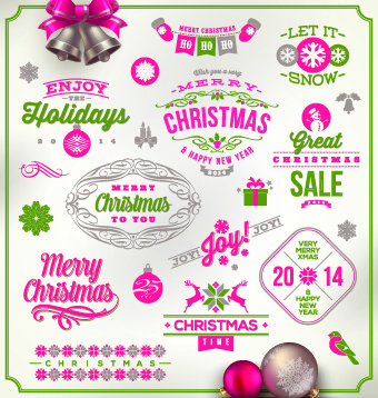 cute christmas holidays labels design vector