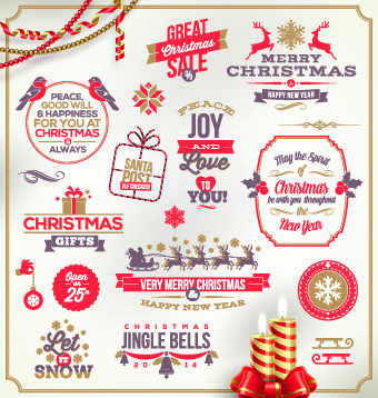 cute christmas holidays labels design vector