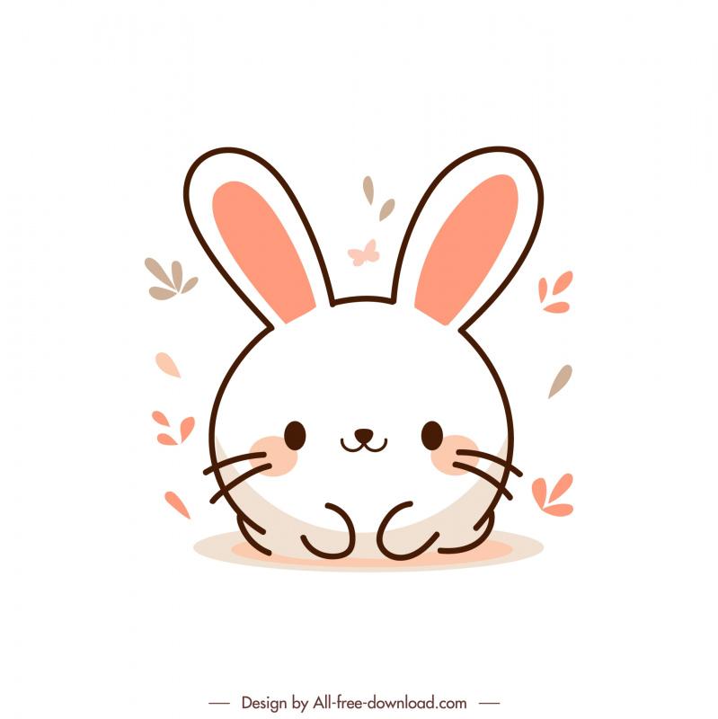 cute chubby little rabbit design elements flat handdrawn cartoon  