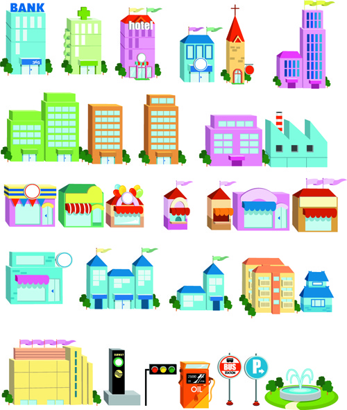 cute city houses creative vector
