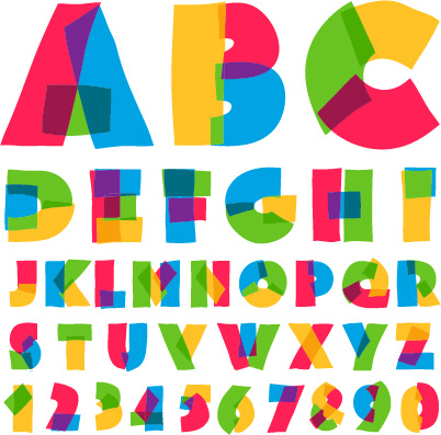cute colored alphabet and numbers vector