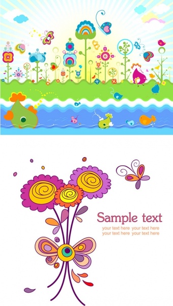 cute colorful flowers theme vector