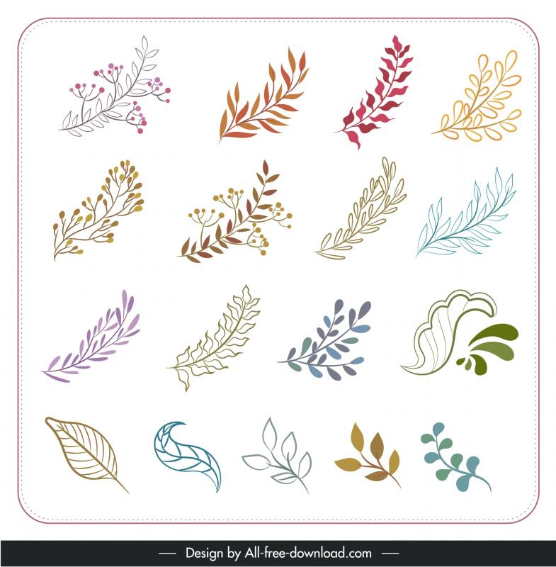  cute doodles design elements colleciton handdrawn flower leaf   
