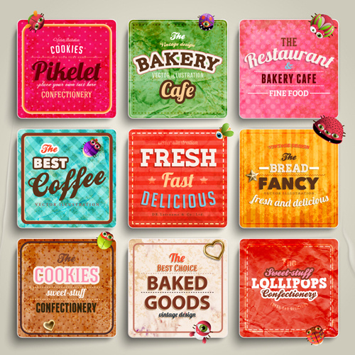 cute food labels design vector 