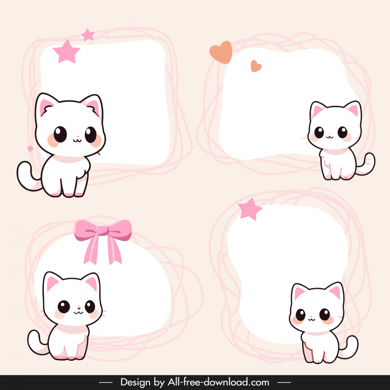 cute frame design elements cartoon kitten stars hearts