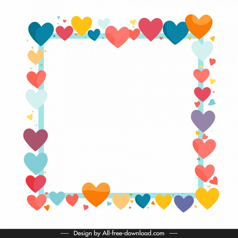 cute frame template colorful hearts decor 