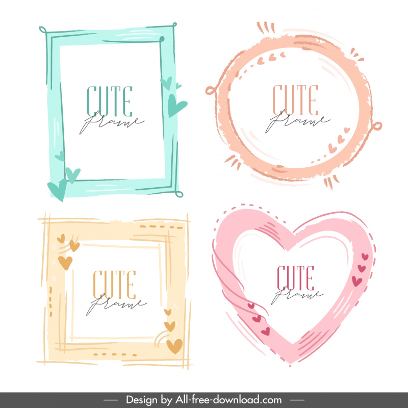 cute frames templates flat geometric heart shapes