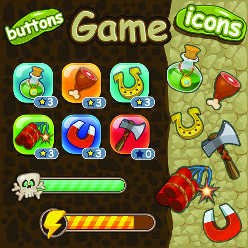 cute game button and other design elements