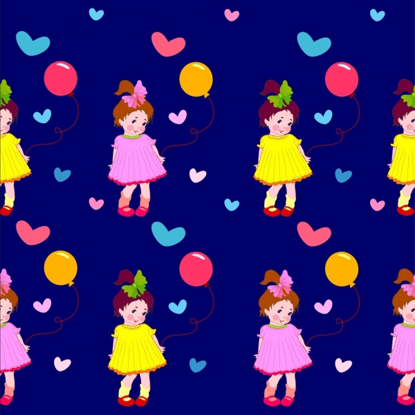 cute girl background colorful repeating cartoon design