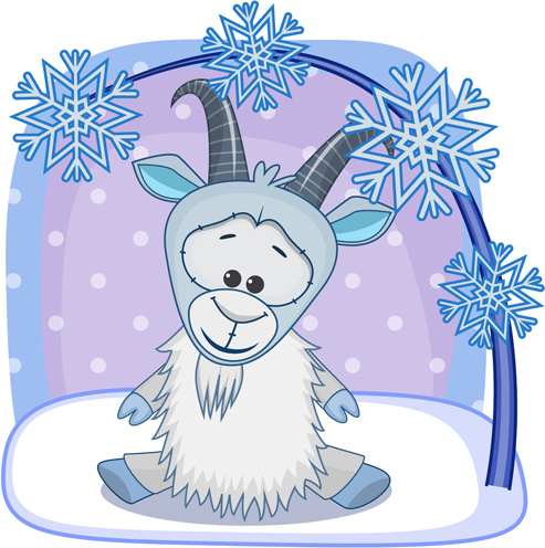 cute goat with snow christmas vector