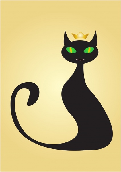 black cat background crown icon colored flat sketch