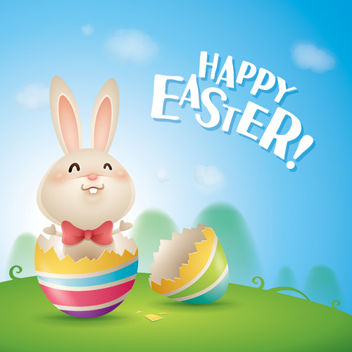 cute rabbit with easter background vector
