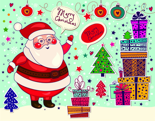 cute santa and christmas ornaments scraps vector
